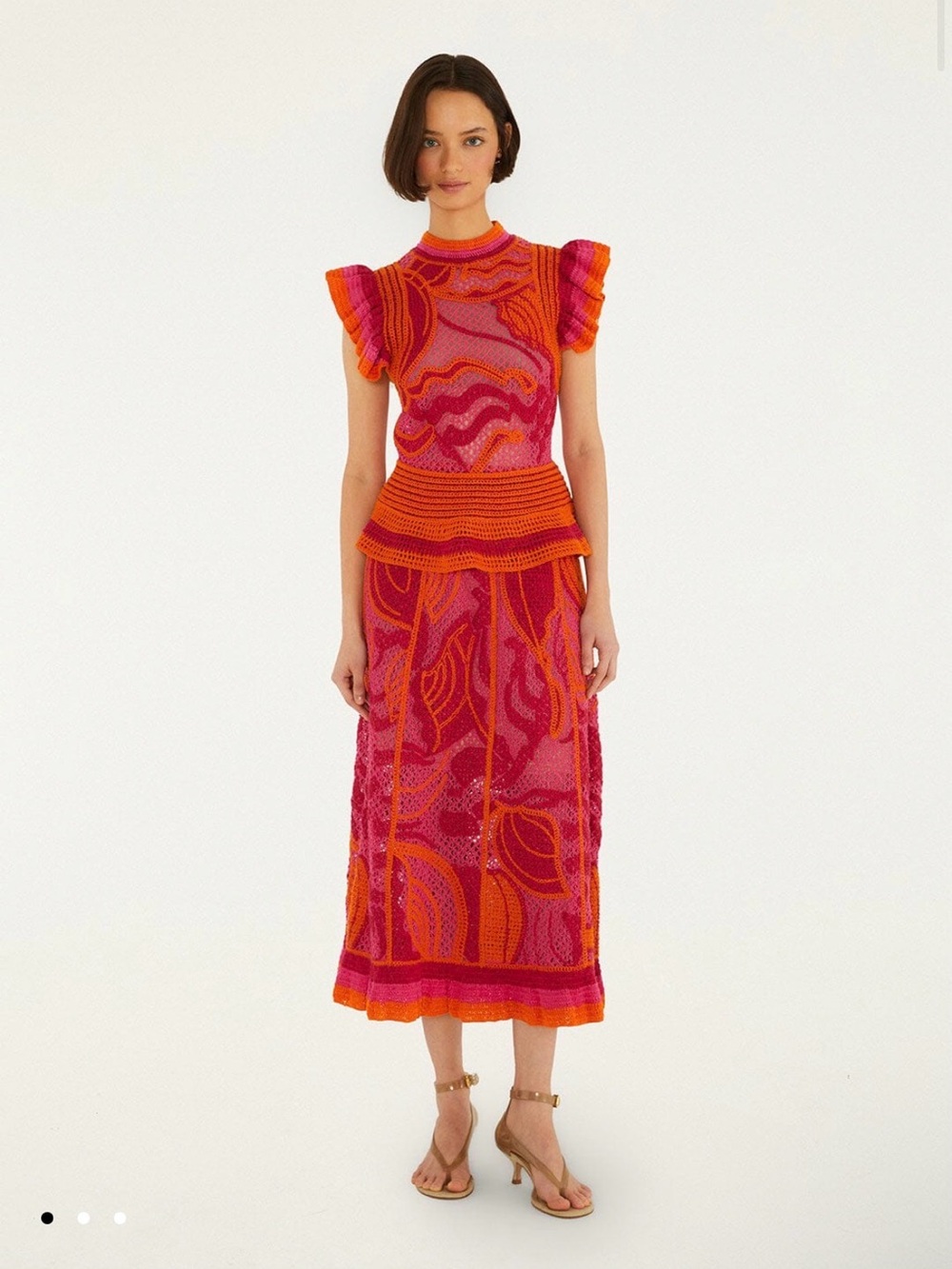 FARM Rio Pink and Orange Patterned Midi Skirt
